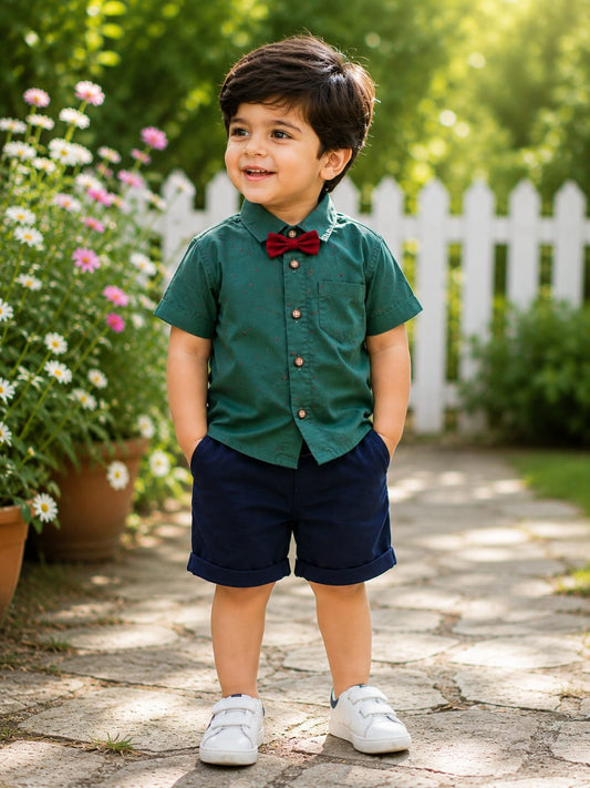 Green shirt with shorts and bow