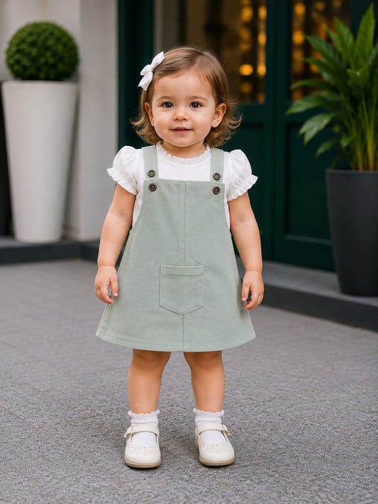 green corduroy pinafore dress