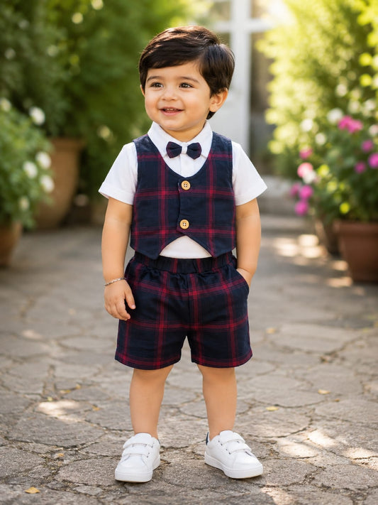 Navyblue shirt with waistcoat, shorts and bow